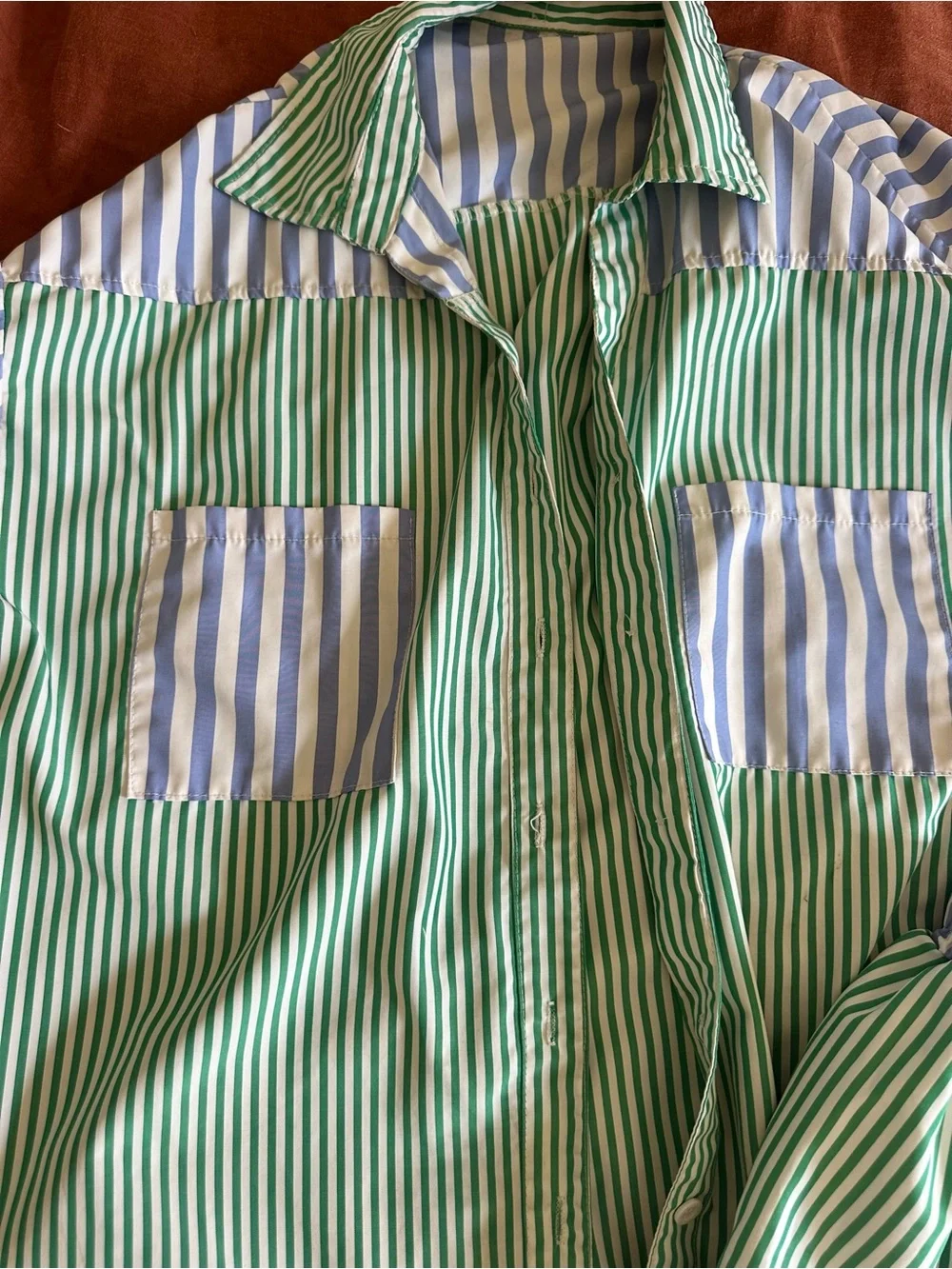 Striped Green & Blue Set - Classic Button Shirt & Shorts